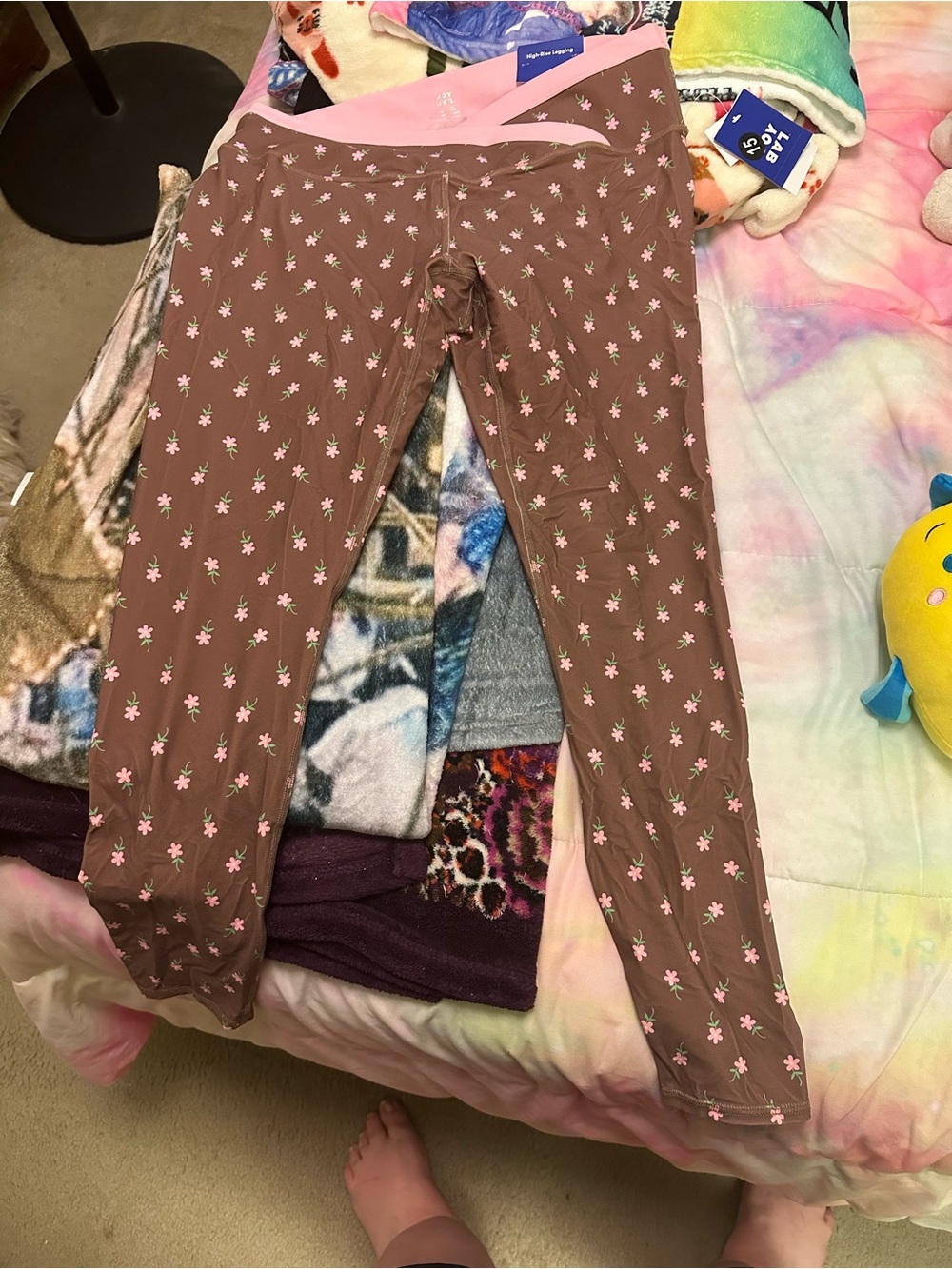 JoyLab High-Riee Legging Brown with Pink Floral Print